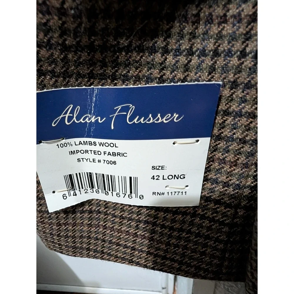 Alan‎ Flusser 100% Lambs Wool Cashmere Brown Plaid Sport Coat Mens 42 Long NWT